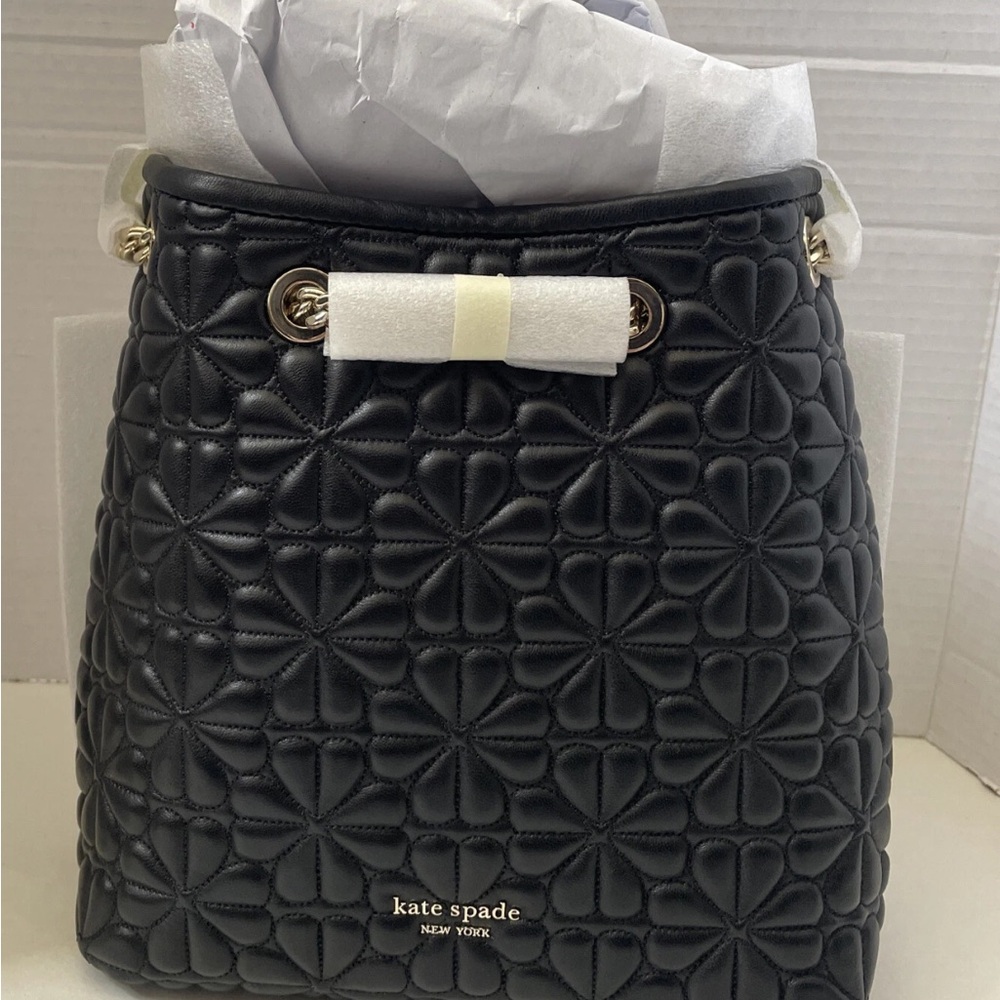 Kate Spade-Bloom-Med Backpack-Smooth Napa Leather-Grenache-Spade Flower-Black